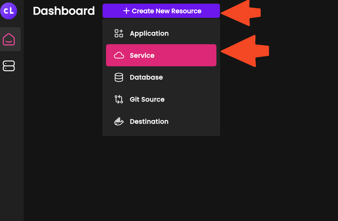 Coolify create new service