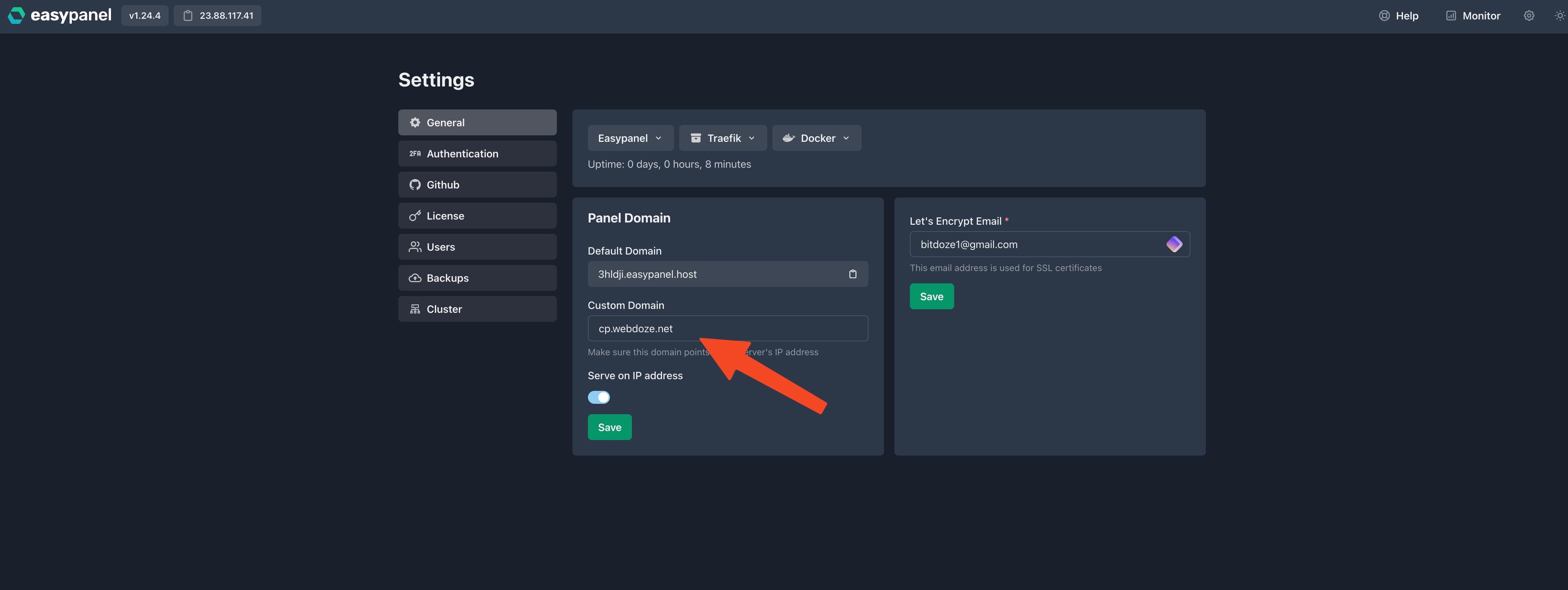 Easypanel domain configuration