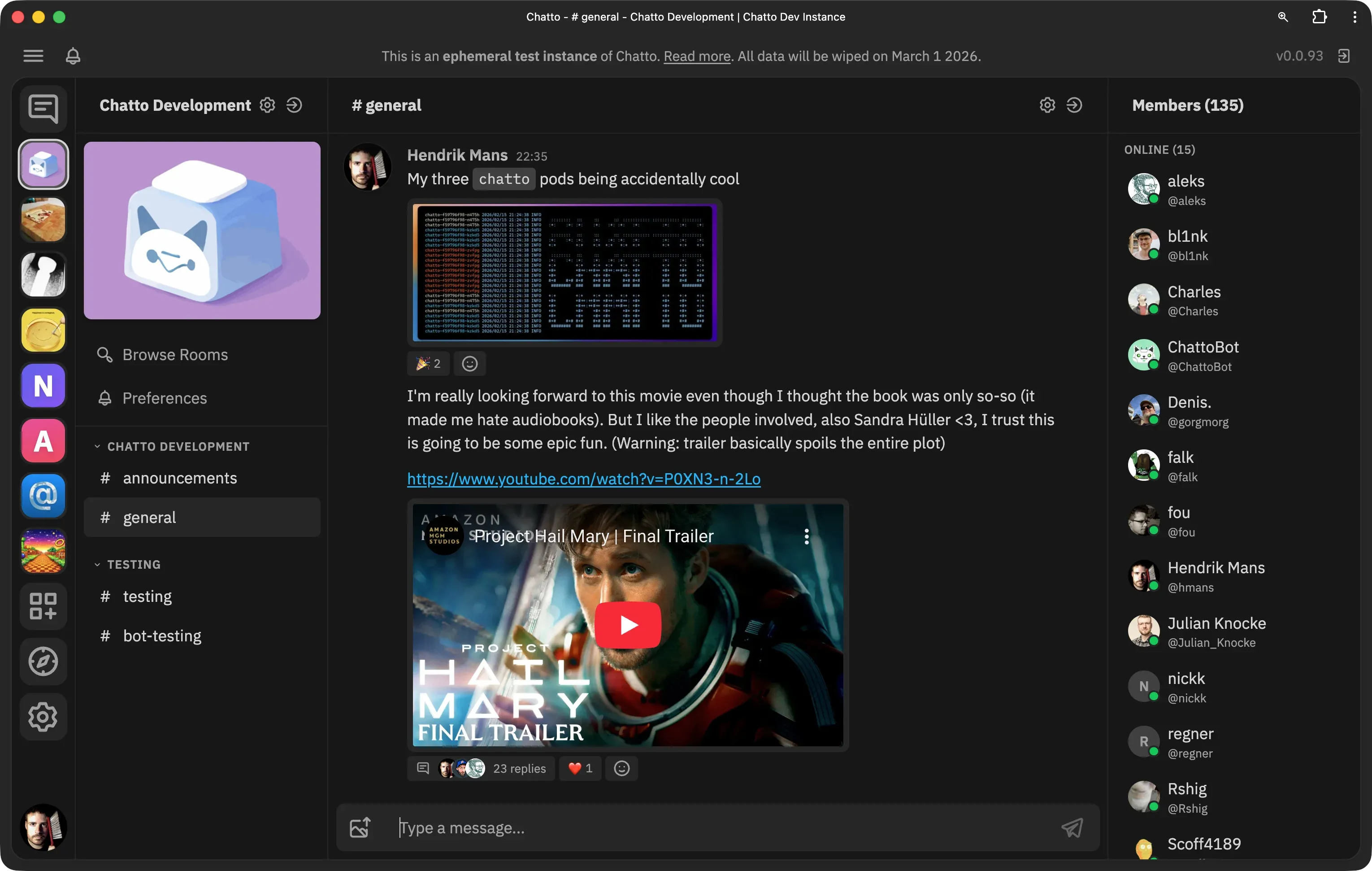 Chatto self-hosted team chat interface
