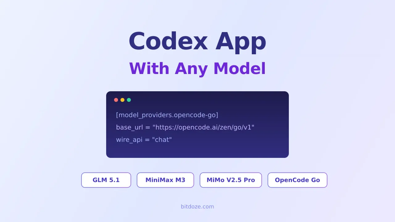 How to Use the Codex App with Any Model: GLM 5.2, MiniMax M3, MiMo V2.5 Pro, OpenCode Go