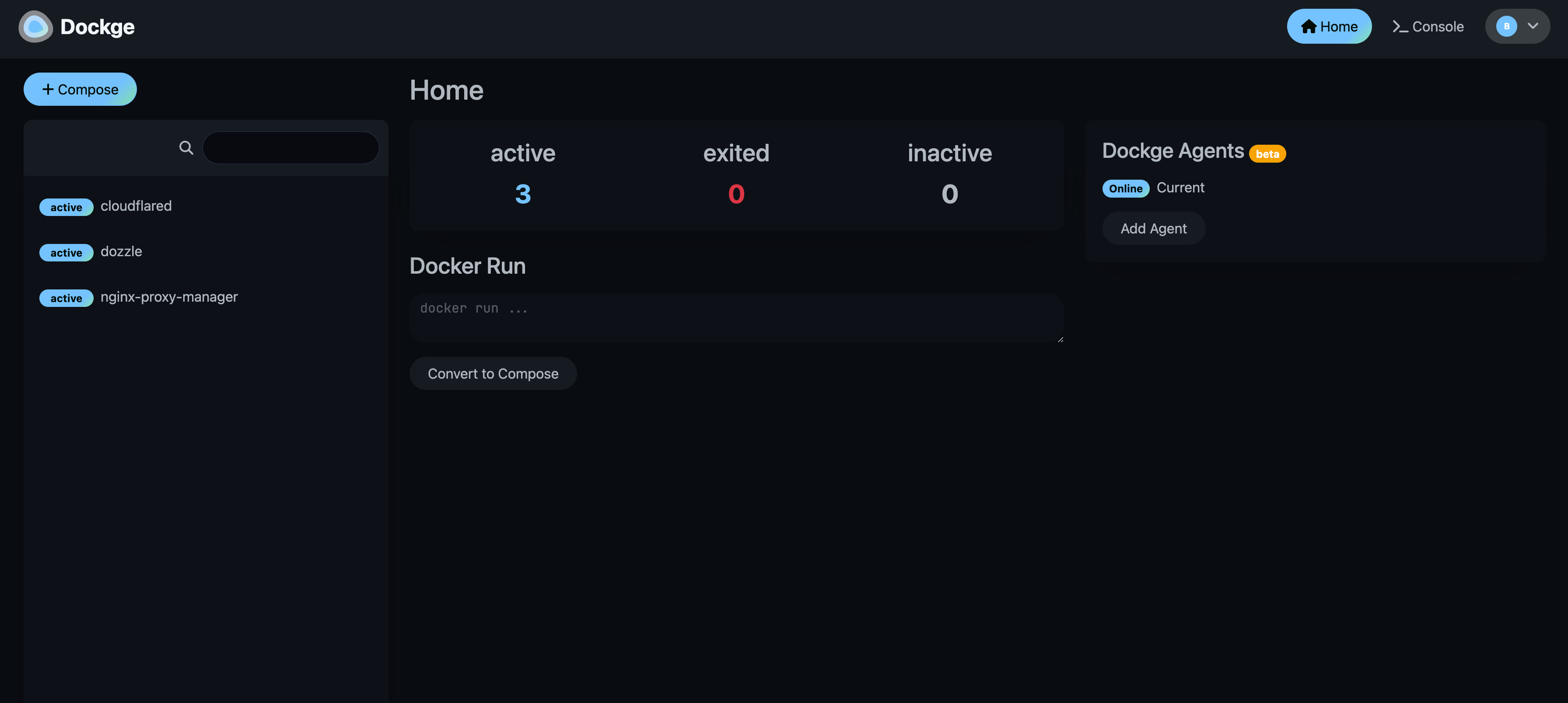 UI de Dockge mostrando gestion de stacks compose