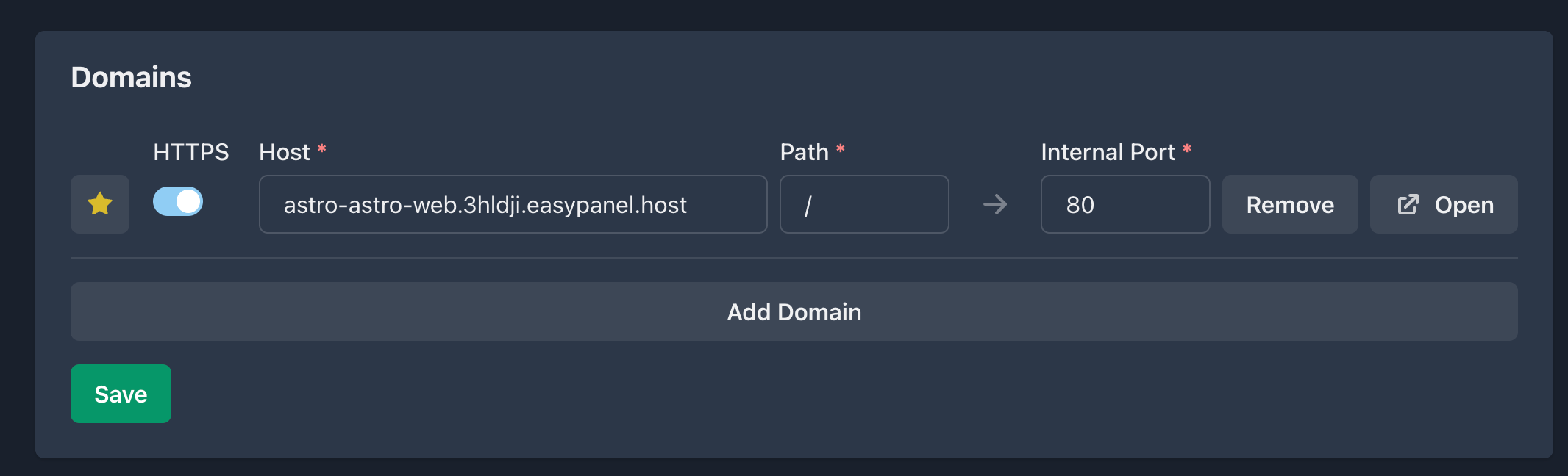 EasyPanel domain configuration