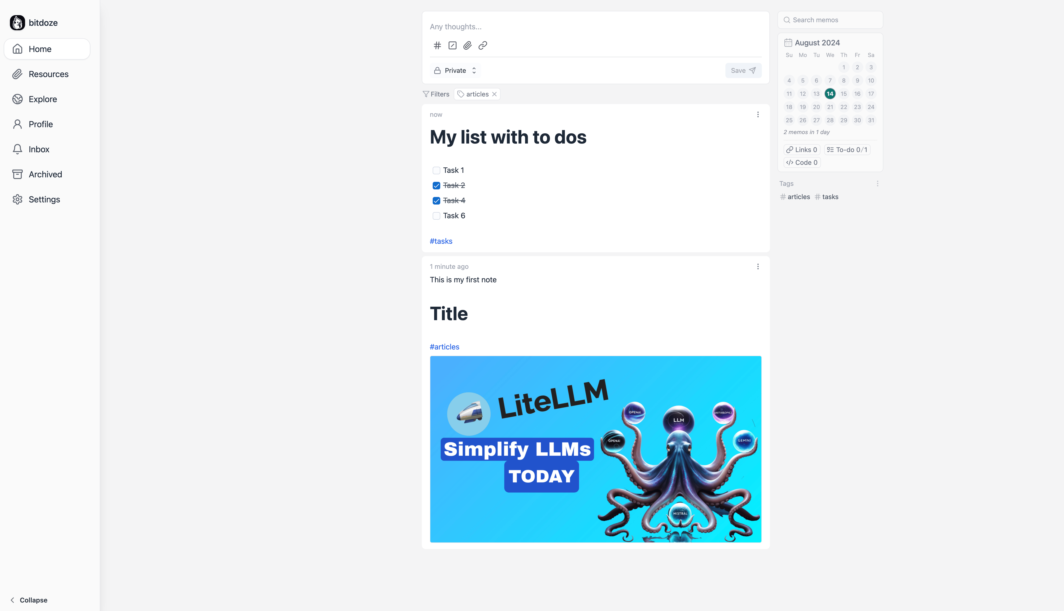 Memos self-hosted note-taking app dashboard