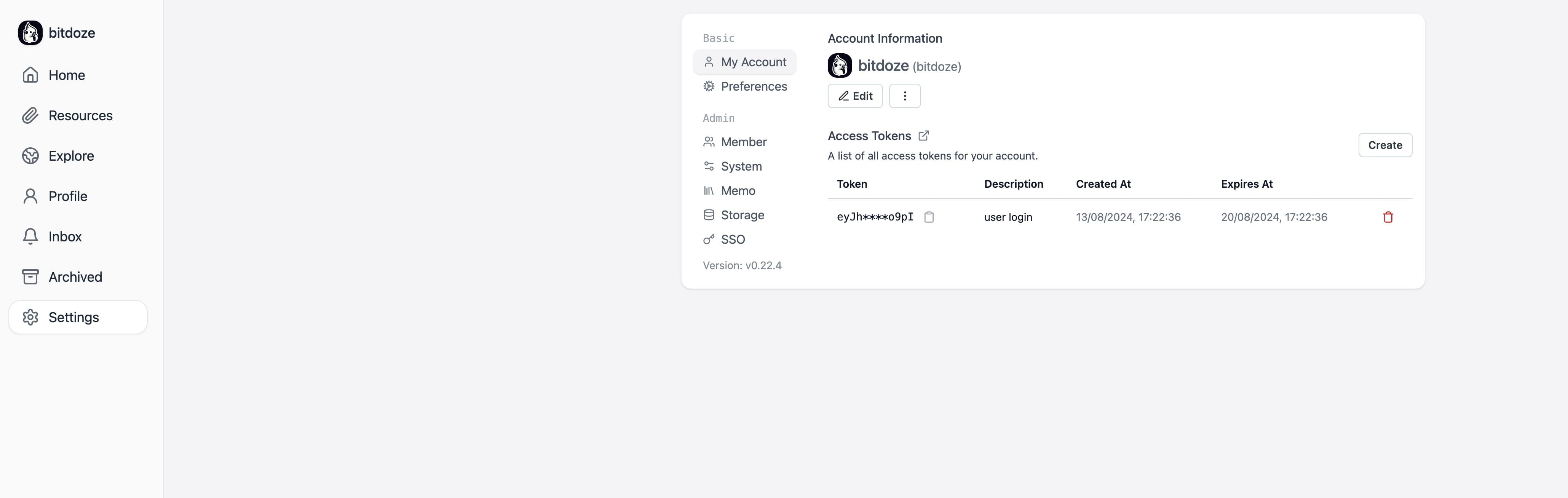 Memos Docker Compose settings page