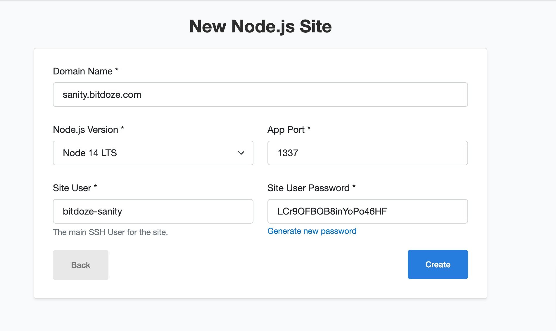 CloudPanel add Node.js site
