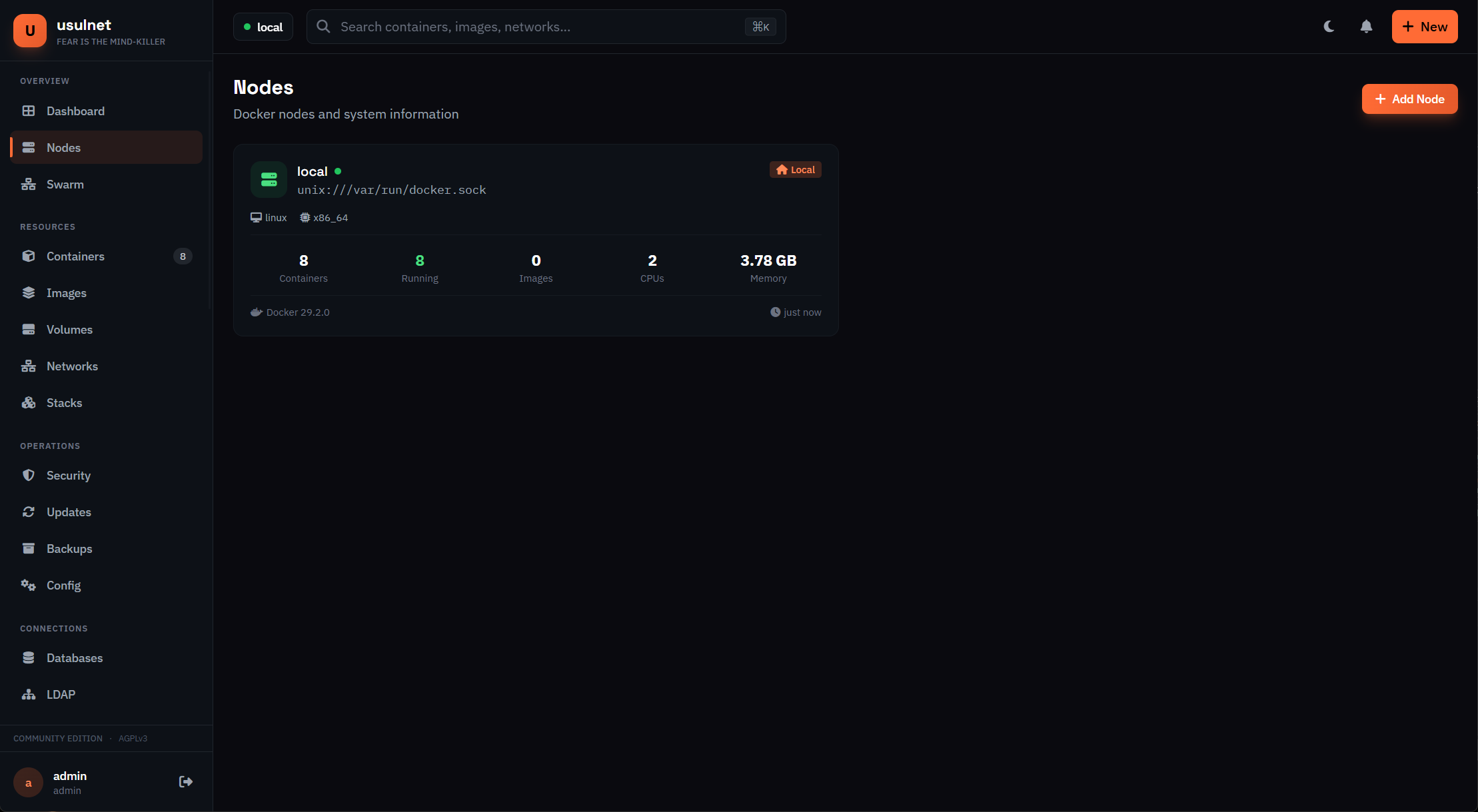 UsulNet multi-node management showing connected agent nodes